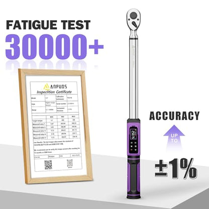 ANPUDS 1/2" Digital Torque Wrench, ±1% Accuracy, 3.76-250.75 Ft-lb - size: 3.76-250.75 Ft-lb