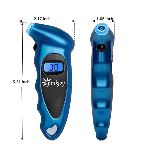 PINKJOY Digital Tire Pressure Gauge 150 PSI, 4 Settings, Tire Gauge for Car, Truck, Motorcycle, Bicycle with Backlit LCD and Non-Slip Grip (Blue) - color: Blue 1 Pack