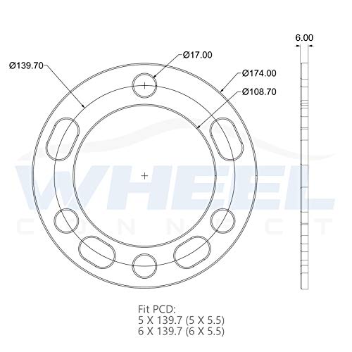 WHEEL CONNECT Light Truck Wheel Spacer,6mm thickness(1/4inch),Fit bolt pattern 8X165.1, 8X170, 8X180, Cast Aluminum, Pack of 4. - size: 8x165.1/8x170/8x180 - 6mm(1/4inch)