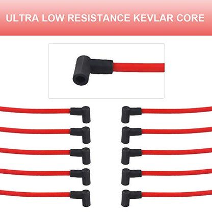 JDMON 10.5mm Spark Plug Wires Compatible with Ford F-150 Mustang 5.0L 5.8L - color: Red
