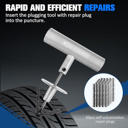BETOOLL Tire Repair Kit, 44 Pcs Professional Heavy Duty Universal Emergency Flat Tire Repair Kit to Fix Punctures, for car Motorcycle, Truck, Golf Cart, ATV, Tractor, ARB, RV, SUV, Trailer etc. - size: 05- 44pcs (Classic Green)