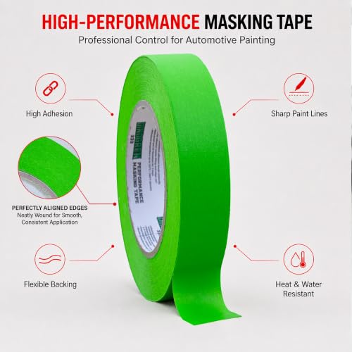 LAUCO DINOGREN Masking Green Tape 1 Inch x 60 Yards, 36 Rolls, Green High Performance Painters Tape, Heat and Water Resistant Tape for Car Painting, Auto Body Refinishing and Spray Booths 6068 - size: 1in-36rolls