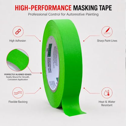 LAUCO DINOGREN Masking Green Tape 1 Inch x 60 Yards, 36 Rolls, Green High Performance Painters Tape, Heat and Water Resistant Tape for Car Painting, Auto Body Refinishing and Spray Booths 6068 - size: 1in-36rolls