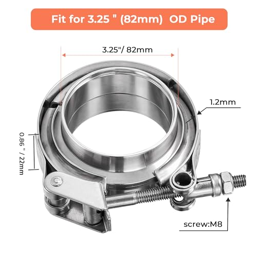 3.25 inch Quick Release V Band Clamp with Male Female Flanges, 304 Stainless Steel Exhaust V band Clamp for Automotive exhaust system, turbocharger, downpipe and mufflers - color: V Band Clamp With Flange, size: 3.25inch
