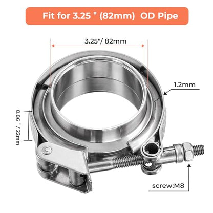 3.25 inch Quick Release V Band Clamp with Male Female Flanges, 304 Stainless Steel Exhaust V band Clamp for Automotive exhaust system, turbocharger, downpipe and mufflers - color: V Band Clamp With Flange, size: 3.25inch