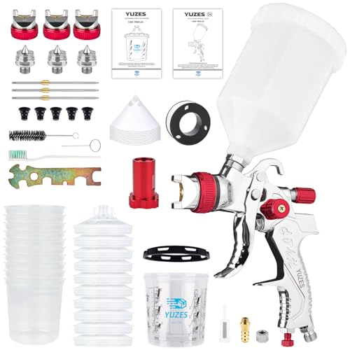 YUZES HVLP Spray Gun Kit, 1.4/1.7/2.0mm Nozzles, Automotive Paint Gun - color: Red