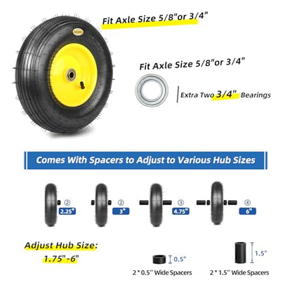 4.00-6 Rubber Pneumatic tire and wheel, for Wheelbarrow Wagon Cart Trolley - color: Yellow