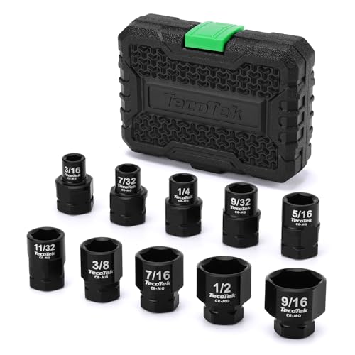 TecoTek 10-Piece 1/4-Inch Drive SAE Low Profile Impact Socket Set, Stubby Socket Set, 3/16" to 9/16", 6 Point, Cr-Mo, Shorter Socket for Tight Areas - size: 3/16" - 9/16"(1/4" Dr.)
