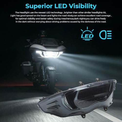 LED Headlight Assembly Fit for 2023-2026 Harley Touring Road Glide CVO FLTRT FLTRXSE FLTRXSTSE FLTRX FLTRXL,Smoked - color: Smoked