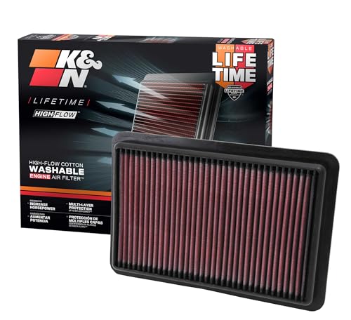 K&N High-Flow Original Lifetime Engine Air Filter: Increase Power: Premium, Washable: Compatible with 2012-2025 MAZDA: 3, 6, CX-4, CX-5, 33-2480