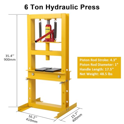 12 Ton Hydraulic Shop Press, H-Frame Garage Press with Adjustable Bed & Plates for Bearings, Gears, U-Joints Heavy Duty Floor Benchtop Press