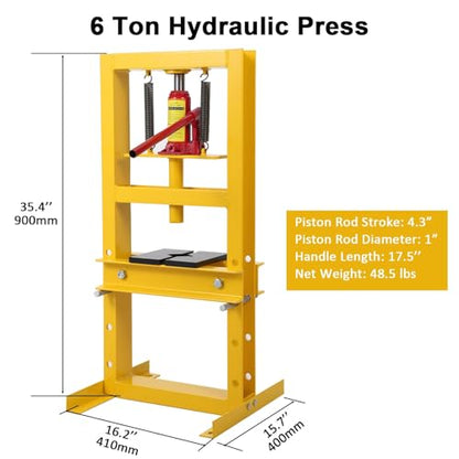 12 Ton Hydraulic Shop Press, H-Frame Garage Press with Adjustable Bed & Plates for Bearings, Gears, U-Joints Heavy Duty Floor Benchtop Press