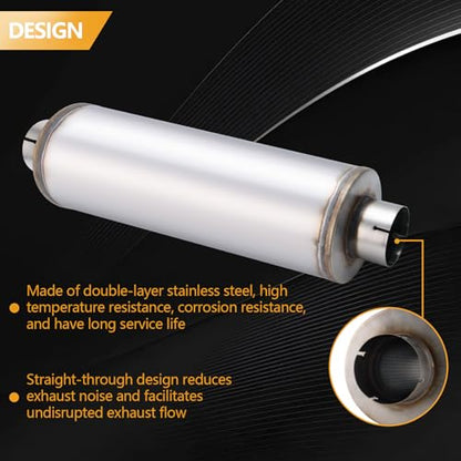 4 Inch Exhaust Muffler with Clamp, 4" Inlet/Outlet 30" Overall Length Resonator, Stainless Steel Straight Through Design Performance Muffler with Clamp, 1 PC - size: 4'' inlet, 8'' body width