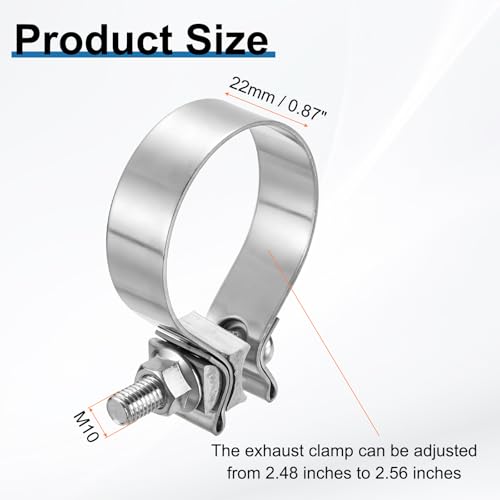 HARFINGTON 410 Stainless Steel Exhaust Clamp 2.56" Butt Joint Narrow Band Muffler Seal Exhaust Narrow Lap Butt Clamps for Pipes Muffler Converters System Repair, Silver - size: Range 65-74 mm, Band Width 22mm
