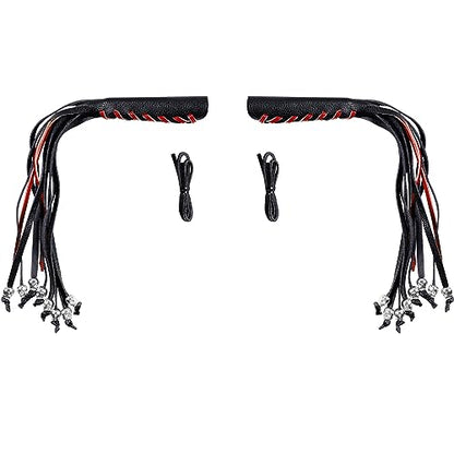 2 PCS Faux Leather Motorcycle Lever Covers With Fringes, Brake Clutch Grip Tassels, Handlebar Handle Grip Covers, Fringed Wraps With Skulls - color: Black & Red Laces*1 & Black Laces*1