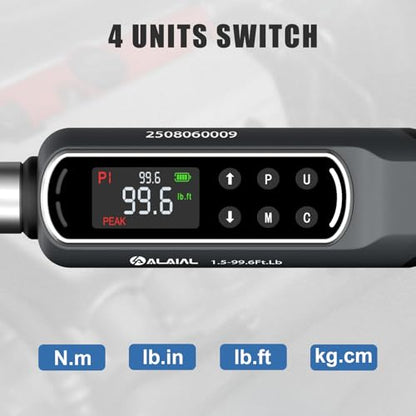 Digital Torque Wrench 3/8 Drive, 1.5-99.6 ft-lb ±2% Accuracy - size: 1.5-99.6Ft.Lb/2-135Nm-3/8"
