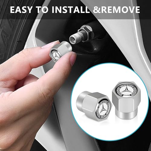 Tire Valve Stem Cap Cover for Mercedes-Benz AMG A C E S Class Series GLK CLA GLA GLC GLE CLS SLK Metal Wheel Air caps Auto Valve Stem Caps Accessories 4 Pack Silver - color: Silver-04