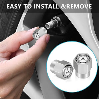 Tire Valve Stem Cap Cover for Mercedes-Benz AMG A C E S Class Series GLK CLA GLA GLC GLE CLS SLK Metal Wheel Air caps Auto Valve Stem Caps Accessories 4 Pack Silver - color: Silver-04