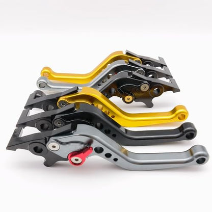 Motorbike Brake Lever,1 Pair Universal Adjustable Aluminum Modification Double Disc Clutch Brake Levers for Most Motorcycle Scooter Electric Bike (Gold) - color: Gold