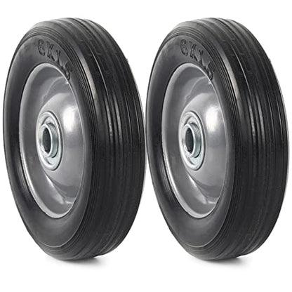(2-Pack) AR-PRO 6” x 1.5” Flat Free Solid Rubber Wheel Assemblies - Replacement Hand Truck Wheels with Ball Bearings and 5/8” Bore Hole Diameter - Heavy-Duty Solid Rubber Wheels 132 lbs Load Capacity - size: 5/8"