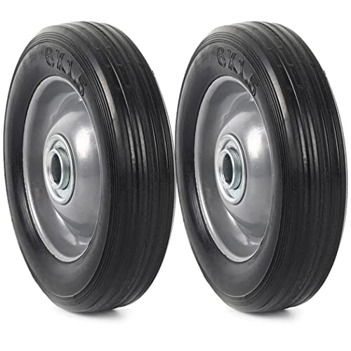 (2-Pack) AR-PRO 6” x 1.5” Flat Free Solid Rubber Wheel Assemblies - Replacement Hand Truck Wheels with Ball Bearings and 5/8” Bore Hole Diameter - Heavy-Duty Solid Rubber Wheels 132 lbs Load Capacity - size: 5/8"