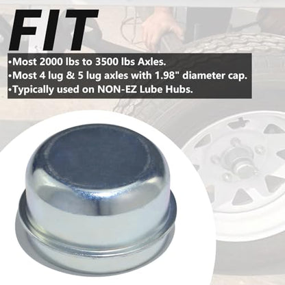 iBroPrat 2pcs Trailer Hub Cap 1.98" for Most 2000 to 3500 Pound Axles
