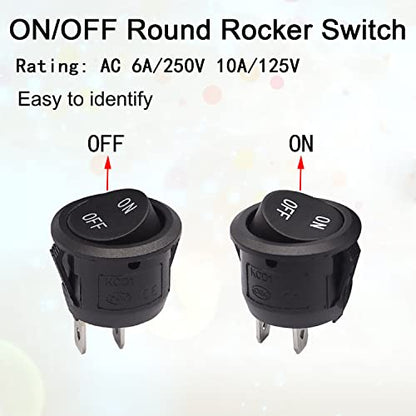 TWTADE 5PCS 12V Rocker Switch ON/Off Latching Round Toggle Switch SPST 2Pin with Wires 6A/250V 10A/125V AC for Automotive Boat etc - size: ON/Off Pre-wired - 5PCS, style: Round