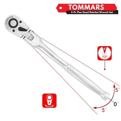 TOMMARS Flex Head Ratchet Set, 1/4", 3/8", 1/2" Drive Socket Wrench Kit - size: 1/4", 3/8", 1/2" Drive, style: Flex Head Standard Ratchet Set