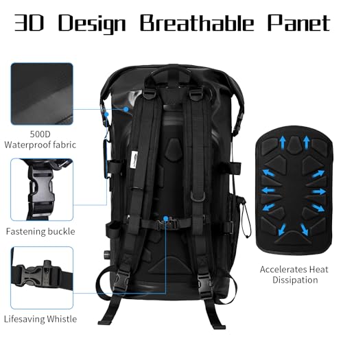 50L Waterproof Motorcycle Saddlebags and 35L Waterproof Backpack for Men and Women - Heavy Duty Roll-Top Floating Dry Bag Backpack for Kayaking, Boating