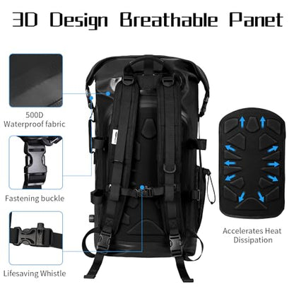 50L Waterproof Motorcycle Saddlebags and 35L Waterproof Backpack for Men and Women - Heavy Duty Roll-Top Floating Dry Bag Backpack for Kayaking, Boating