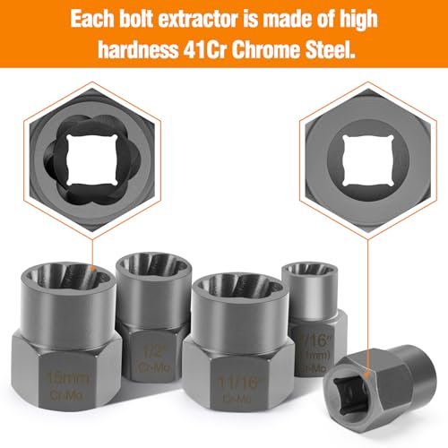 Eapele Bolt Extractor Set, Stripped Nut Remover Twist Sockets, Fit 3/8" Square Drive with Solid Storage Case (21pcs, Silver) - size: 21pcs