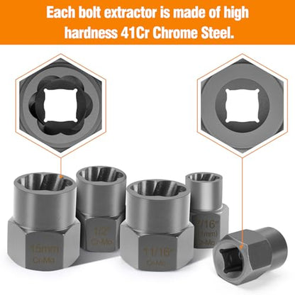Eapele Bolt Extractor Set, Stripped Nut Remover Twist Sockets, Fit 3/8" Square Drive with Solid Storage Case (21pcs, Silver) - size: 21pcs