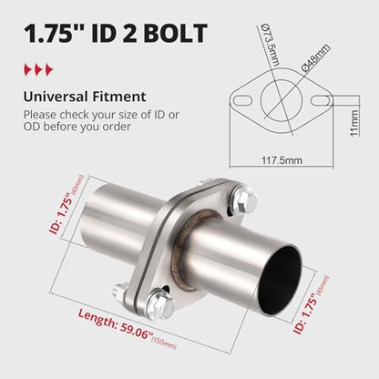 EVIL ENERGY 2 Bolt Exhaust Flange Repair Piping Kit, 304 Stainless Steel Exhaust Flange and Gasket Set with Bolts and Nuts, Universal Flange Replacement Kit for Quick Fix Repair (1.75") - size: 1.75"