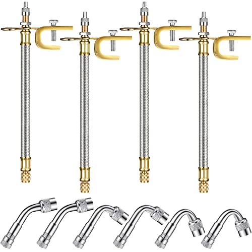 Hotop 4 Pieces Valve Stem Extension Stainless Steel Braided Extenders, 6 Pieces 45 90 135 Degree Brass Extenders for Cars Trucks Motorhome Trailer Rv Trailer Vehicle(7 Inch,Silver) - size: 7 Inch