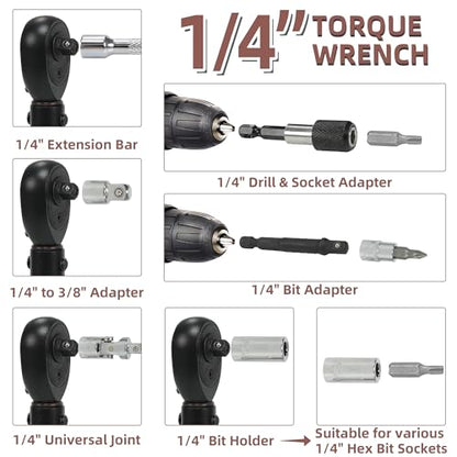 63Pcs 1/4-Inch Drive Click Torque Wrench Set(1-25 N.M/20-240IN.LB) - size: 63Pcs 1/4"Torque Wrench(1-25 N.M/10-222.5IN.LB)