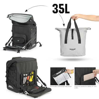 Rhinowalk Motorcycle Saddlebags Waterproof Tail Bag Luggage Bags Quick Release Side Bags 35L~45L Expandable with Molle System, Reflective Safety, Black (1pc) - color: Black-35L