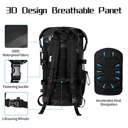 50L Waterproof Motorcycle Saddlebags and 35L Waterproof Backpack for Men and Women - Heavy Duty Roll-Top Floating Dry Bag Backpack for Kayaking, Boating
