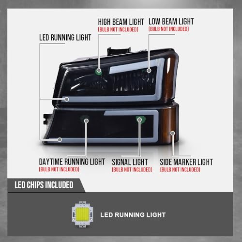 G-PLUS LED Headlights Assembly, Compatible with Chevy Silverado 1500 2500 3500&HD 2003 2004 2005 2006 Bumper Headlamps, Smoky Lens Black Housing Amber Reflector,faros delanteros - size: [LED Black] 2003-2006 Chevy Silverado