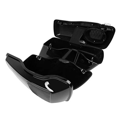 TCMT 5" Extended Stretched Saddlebags 6x9" Speaker Cutout Lids Fit For Harley 2014-2024 Touring Road King Road Glide Street Glide Electra Glide - color: Chrome Latches, size: 5" Stretched(6x9 Spealer Lids)