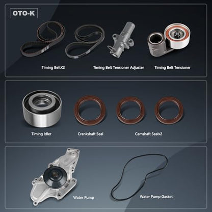 OTO-K Timing Belt Kit with Water Pump Compatible with Honda Accord Crosstour Pilot Odyssey Ridgeline Acura MDX TL RDX RL TSX ZDX Saturn Vue 2003-2018 3.0L 3.2L 3.5L 3.7L V6 TKH002 TCKWP329 19200RDVJ01 - size: TKH002