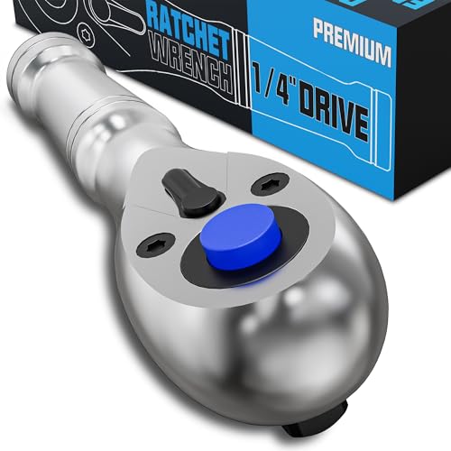 1/4-Inch Drive Stubby Ratchet, 9cm Ratchet Handle, 72-Tooth Quick-release Ratchet Wrench, Full Polished, for Auto Repair, Mechanical Repair - size: 1/4" Mini