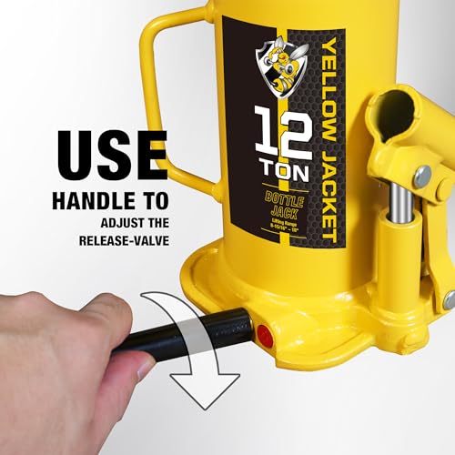 YELLOW JACKET 12 Ton Muti-Directional Welded Bottle Jack (24,000lb), Horizontal Bottle Jacks Use for Car, Pickup, Truck, RV, Auto Repair, Hydraulic Bottle Jack, Yellow - size: 12 ton muti-directional