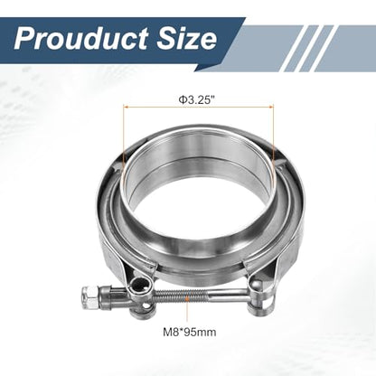 HARFINGTON V Band Clamp with Flange, 304 Stainless Steel, 3.25 Inch, Silver - size: 3.25 Inch
