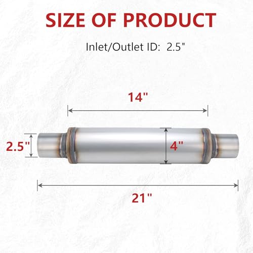 LCGP 2.5" Exhaust Mufflers, 2.5in Muffler Universal Stainless Steel Performance Muffler, Straight Through Design 2.5 inch Muffler Resonator Deep Sound for Car, Truck(2.5" Intet 2.5" Outlet) - color: 1 PC, size: 2.5" Inlet 21" Overall Length(4" wide)