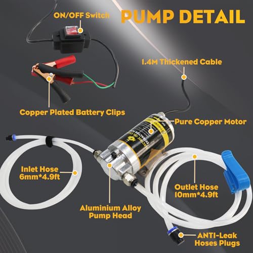 Electric Oil Change Pump, Oil Extractor Pump 12/24V 100W - color: A-White Hose