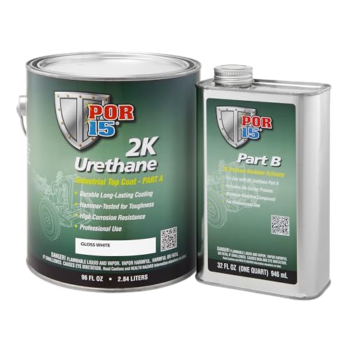 POR-15 2K Urethane - Gloss White - 128 FL OZ - Two Part Industrial Top Coat | Durable Long-Lasting Coating | Hammer Tough Finish - color: Gloss White, size: 128 Fl Oz (Pack of 1)