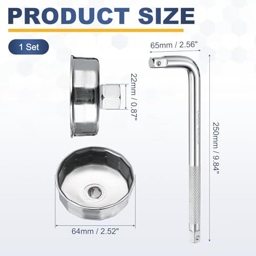 HARFINGTON Oil Filter Cap Wrench 14 Flute 64mm Inner Dia 1/2" with Bend Bar - size: 64mm x 14 Flute(901)