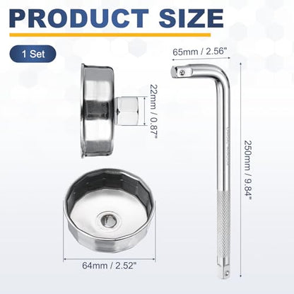 HARFINGTON Oil Filter Cap Wrench 14 Flute 64mm Inner Dia 1/2" with Bend Bar - size: 64mm x 14 Flute(901)