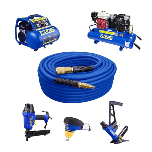 Estwing E38100PVCR 3/8" x 100' PVC / Rubber Hybrid Air Hose with 1/4" Brass Fittings, 3/8 x 100 - size: 3/8” x 100’