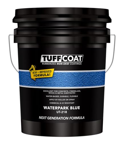 Tuff Coat Medium Texture Rubberized Non-Skid Deck Coating – Textured Non-Slip Safety Surface for Pool Decks, Docks, Boat Ramps, Patios, Walkways & High-Traffic Areas (UT-218 Waterpark Blue-5-gallon) - color: Waterpark Blue, size: 640 Fl Oz (Pack of 1)